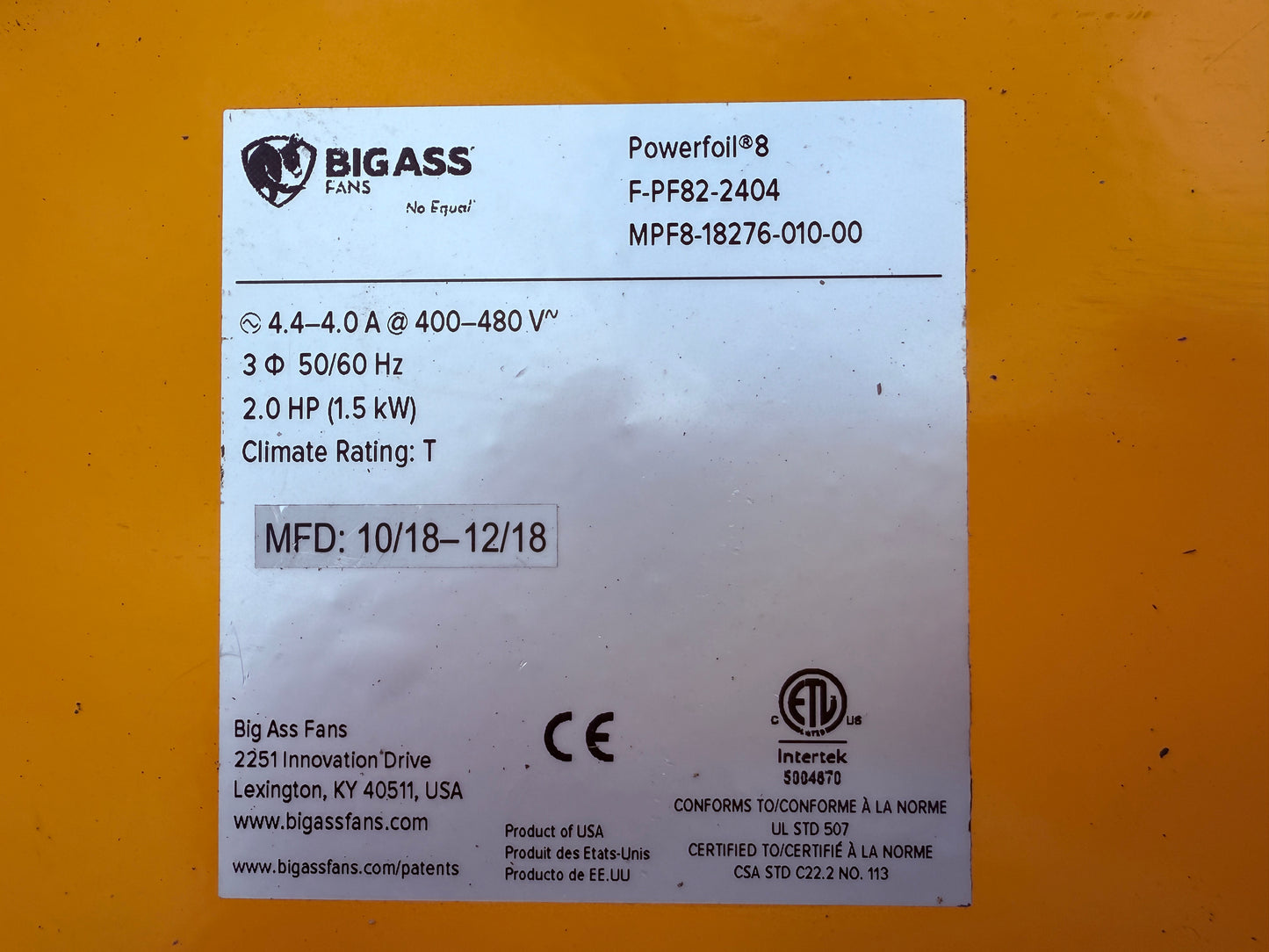 Big Ass Fans Powerfoil 8 – 24 ft Industrial Ceiling Fan (2 HP)